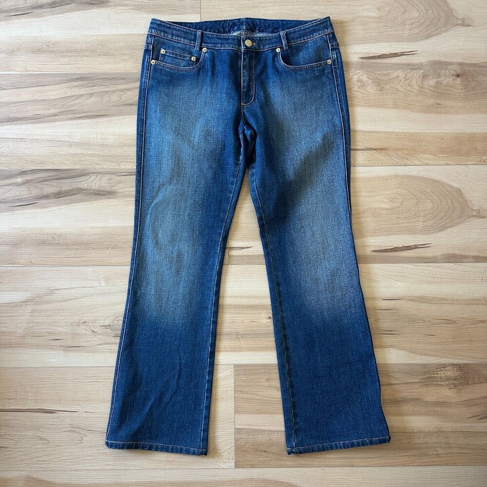 St. John Womens Bootcut Golden Embellished Rhinestone Heart Pocket Jeans Size 14
